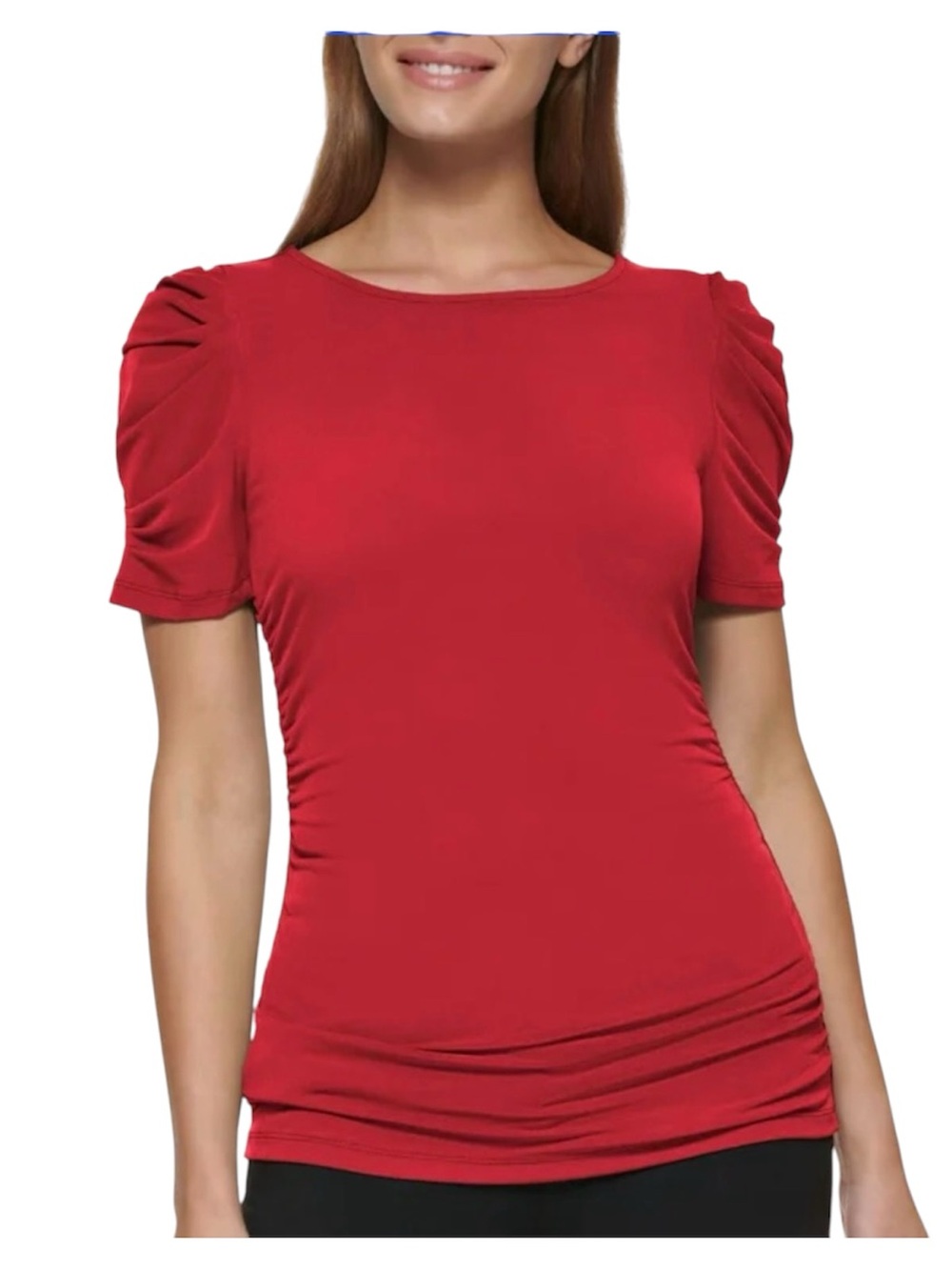 DKNY Ruched Sleeve Knit Top Scarlet Red, Jersey Knit, women’s XL